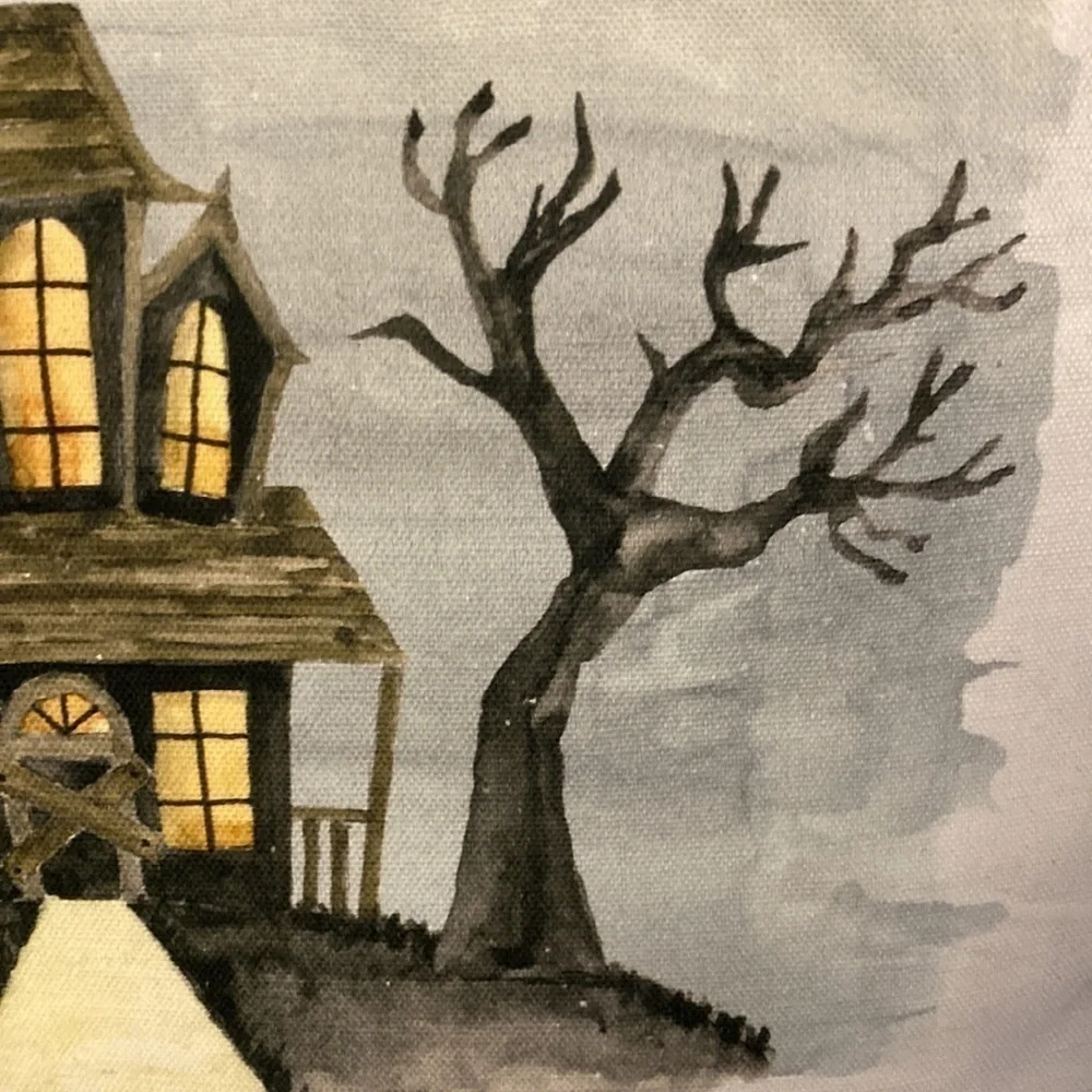 NWT! RAE DUNN Home Sweet Haunted Home Black & White Check Halloween Pillow